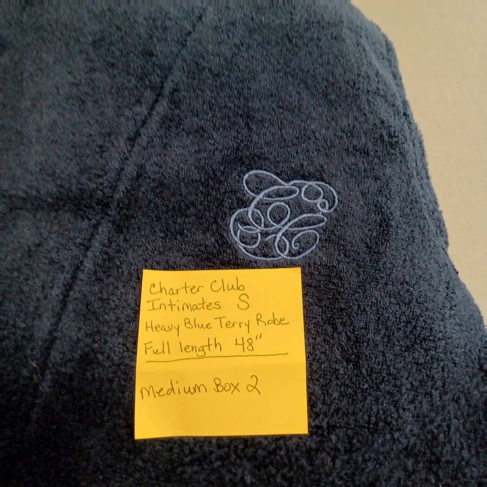Charter Club Robe Womens S Navy Blue Cotton Terry Cloth Shawl Collar Monogrammed - Picture 12 of 12